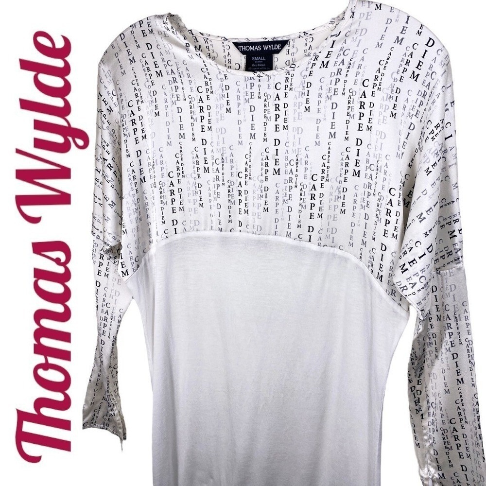 THOMAS WYLDE Y2K Sheer Silk Lyocell Text Print Dress Avant Garde Editorial Small - Picture 4 of 16